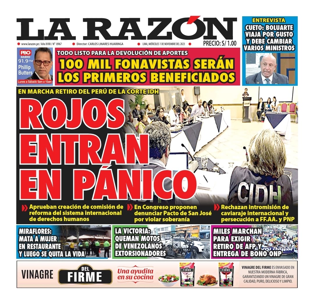 Portada Diario La Razón (01/11/2023)