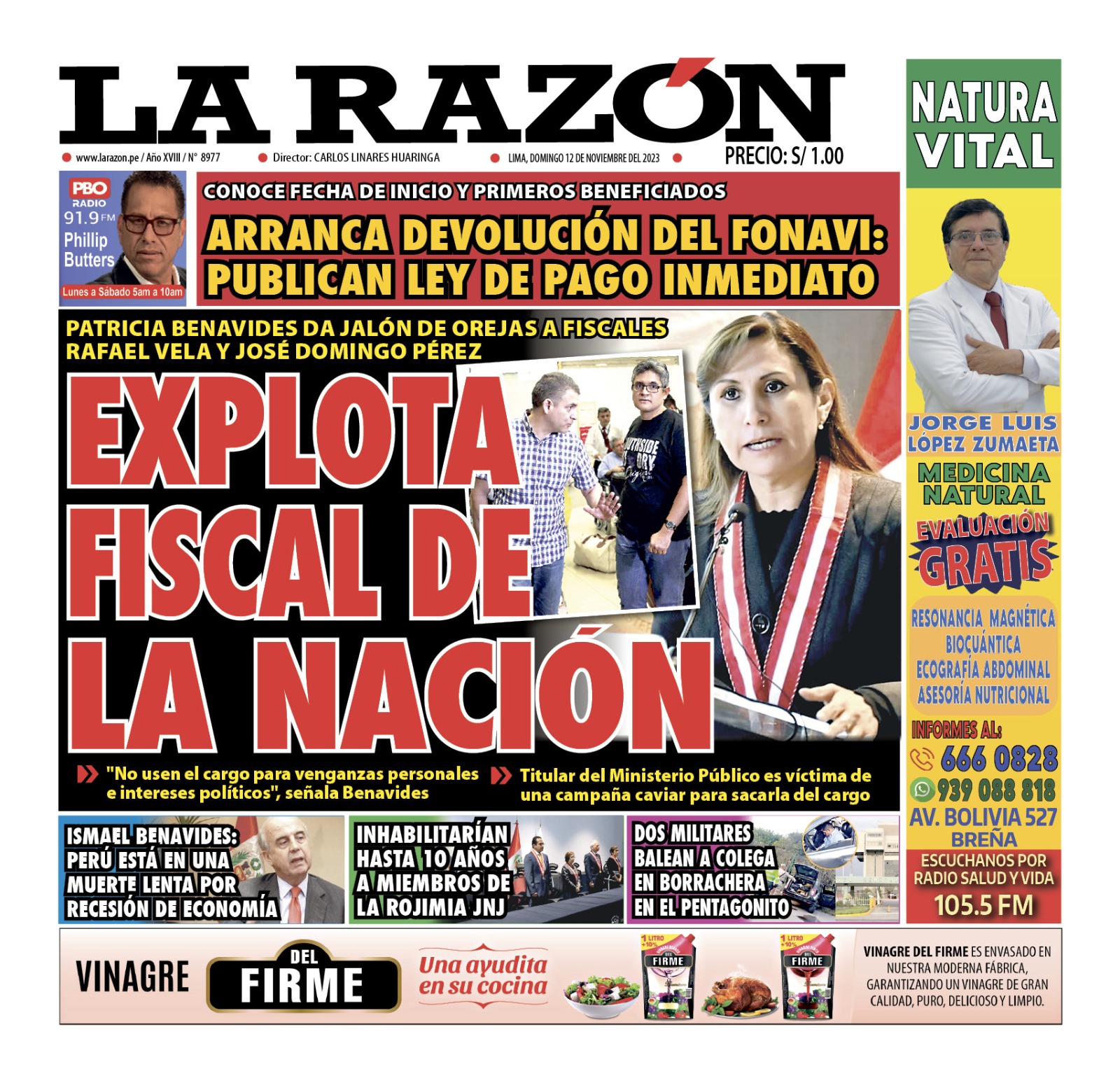 Portada Diario La Razón (12/11/2023)
