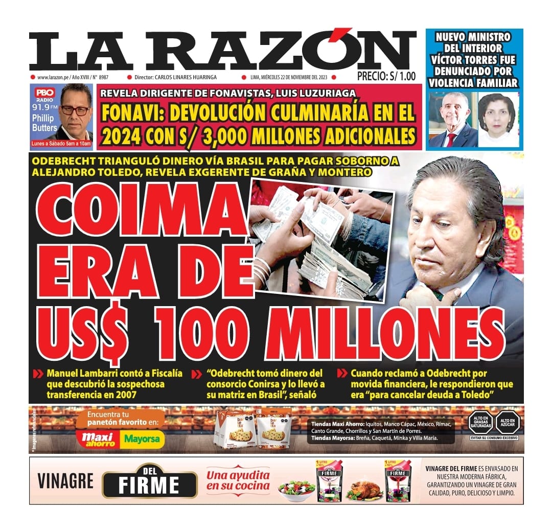 Portada Diario La Razón (22/11/2023)