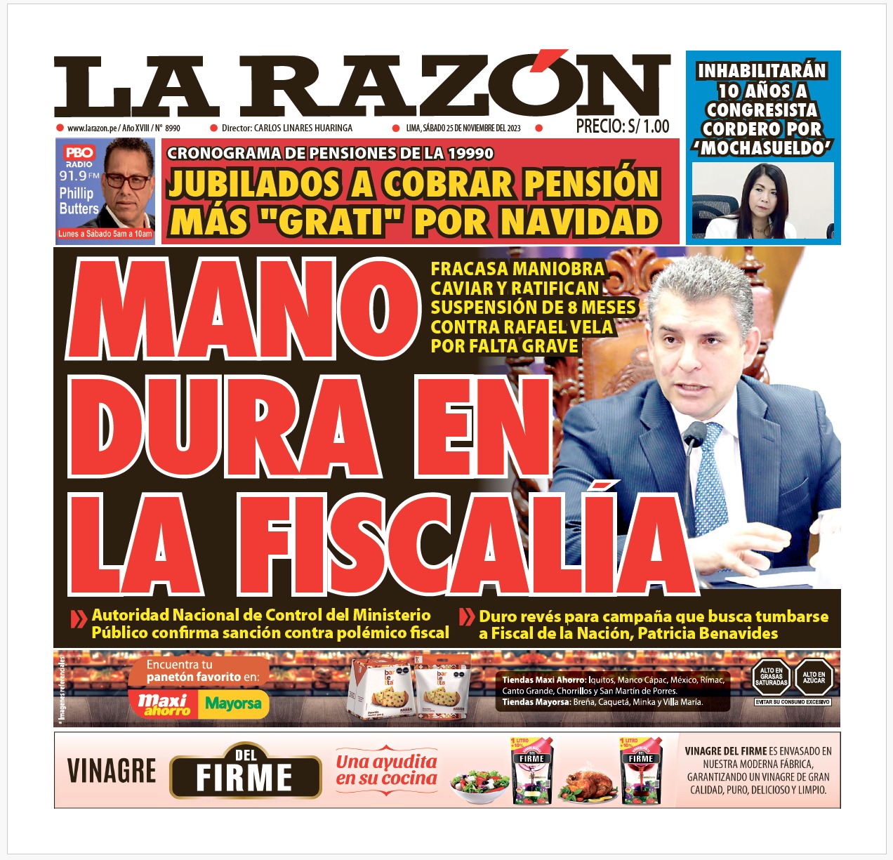 Portada Diario La Razón (25/11/2023)