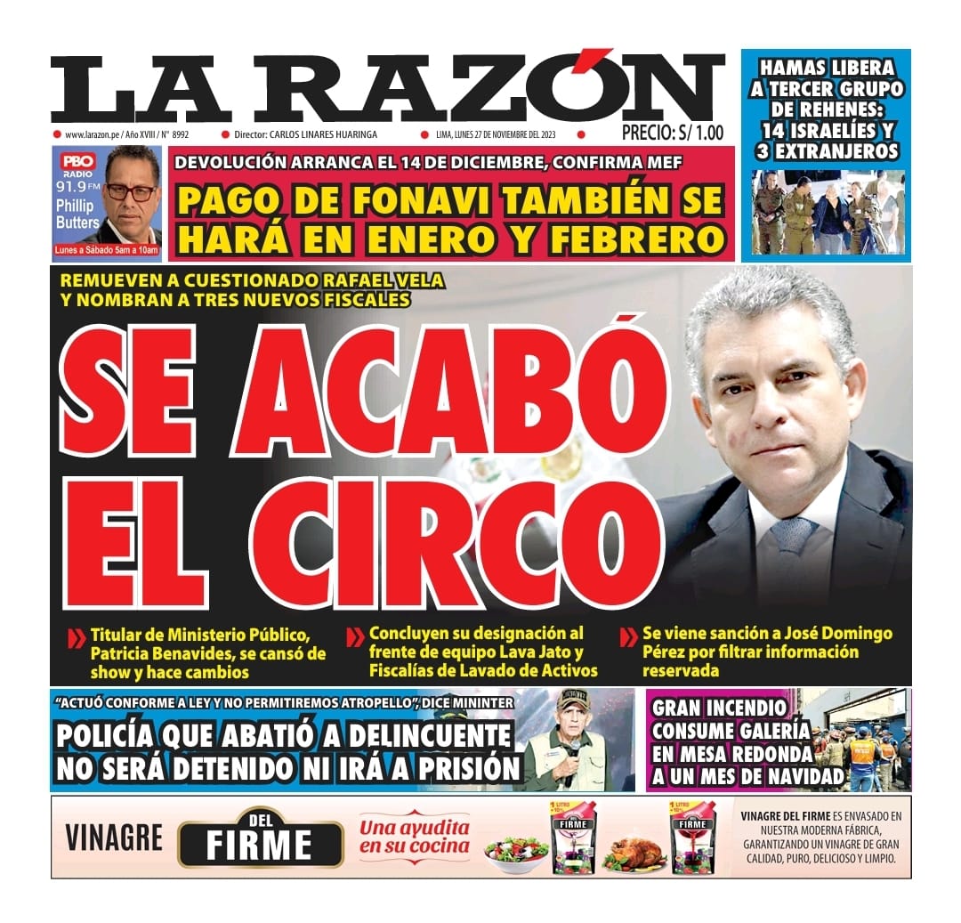 Portada Diario La Razón (27/11/2023)