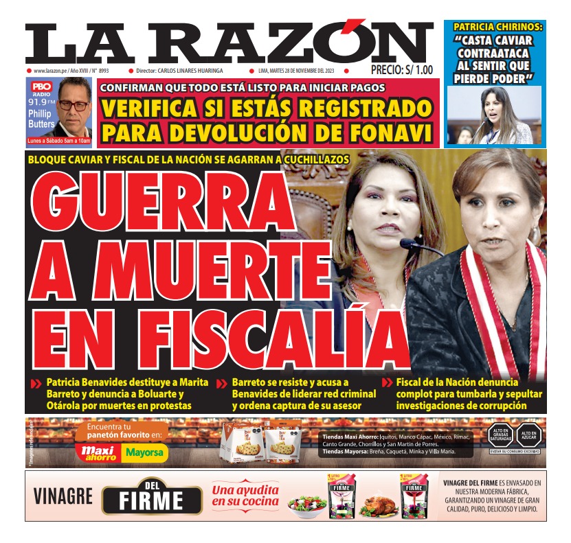 Portada Diario La Razón 28-11-2023