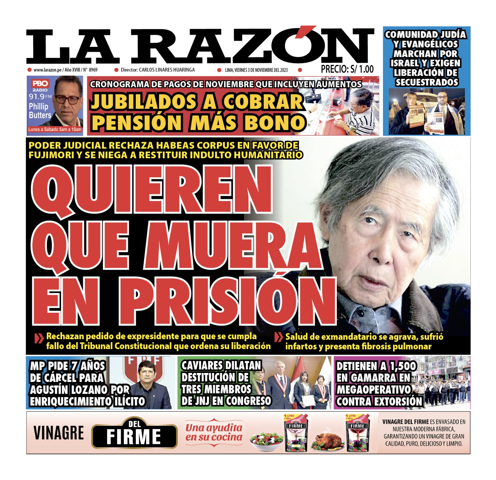 Portada Diario La Razón (03/11/2023)