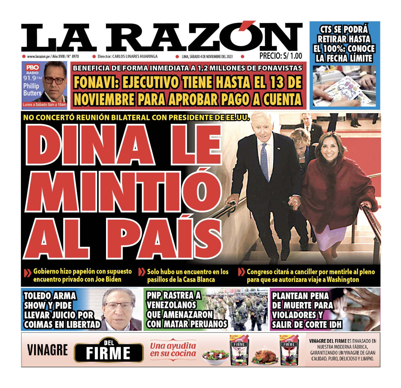 Portada Diario La Razón (04/11/2023)