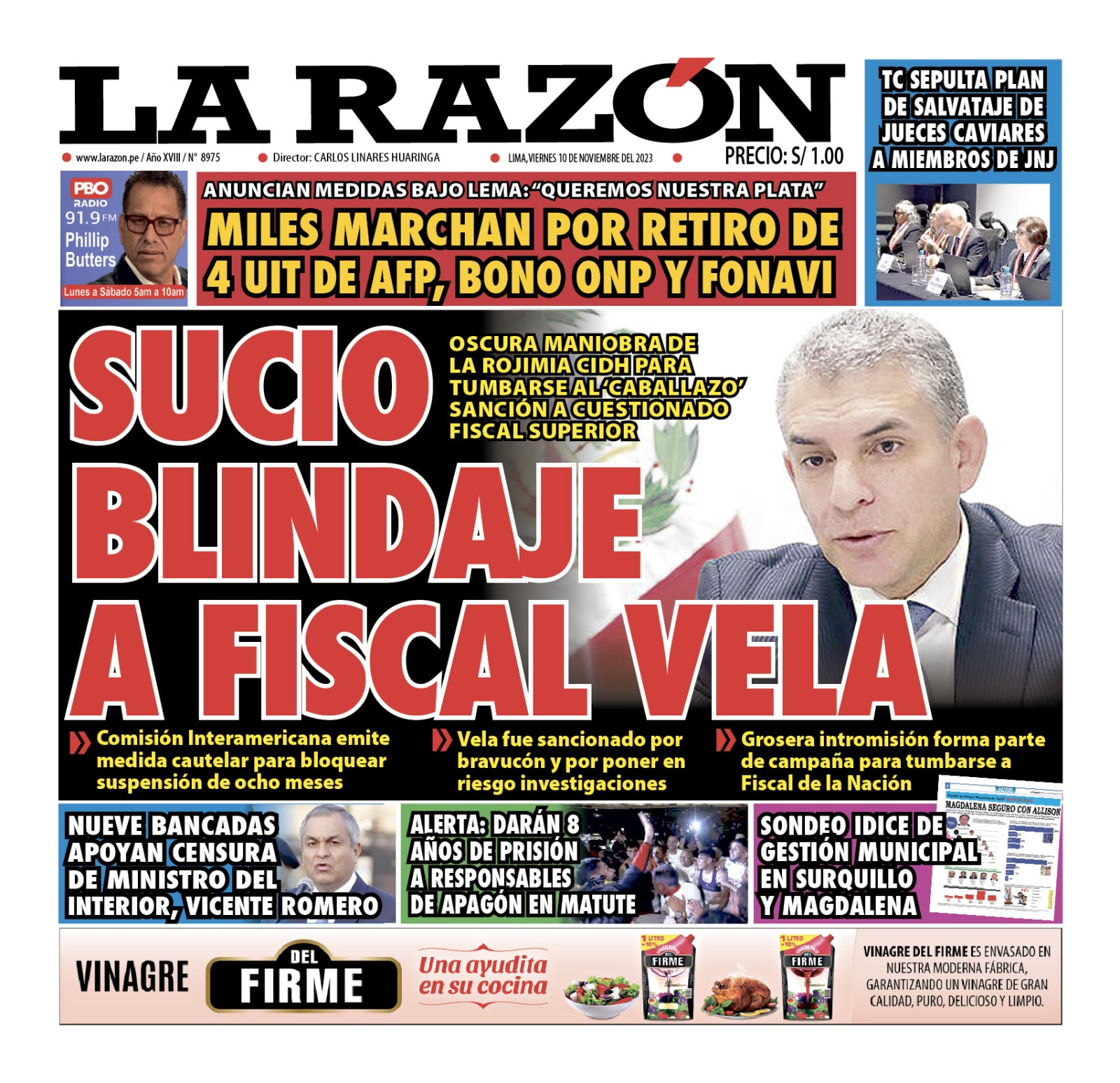 Portada Diario La Razón (10/11/2023)