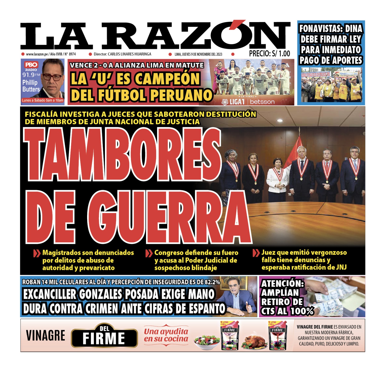 Portada Diario La Razón (09/11/2023)