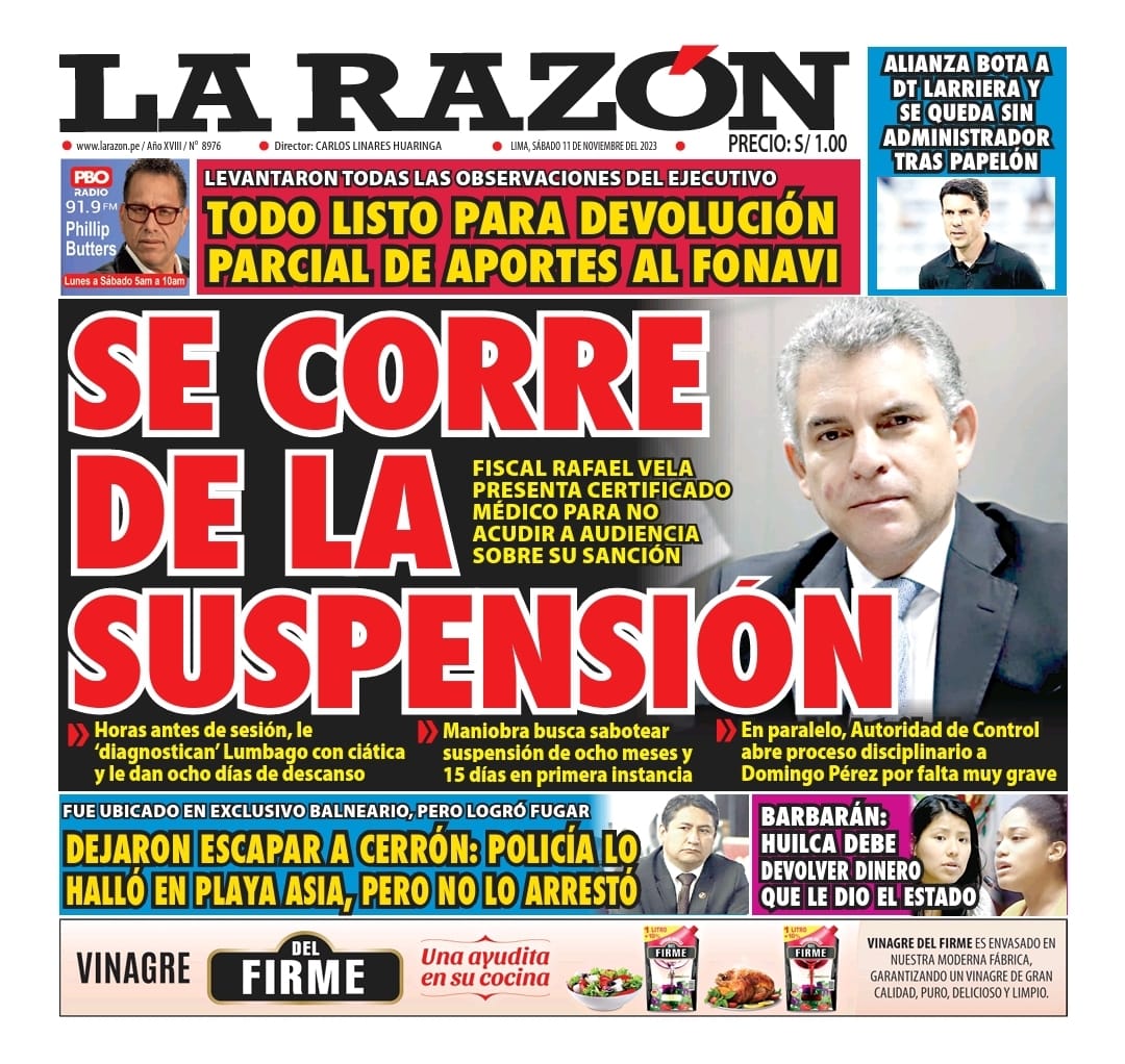 Portada Diario La Razón (11/11/2023)