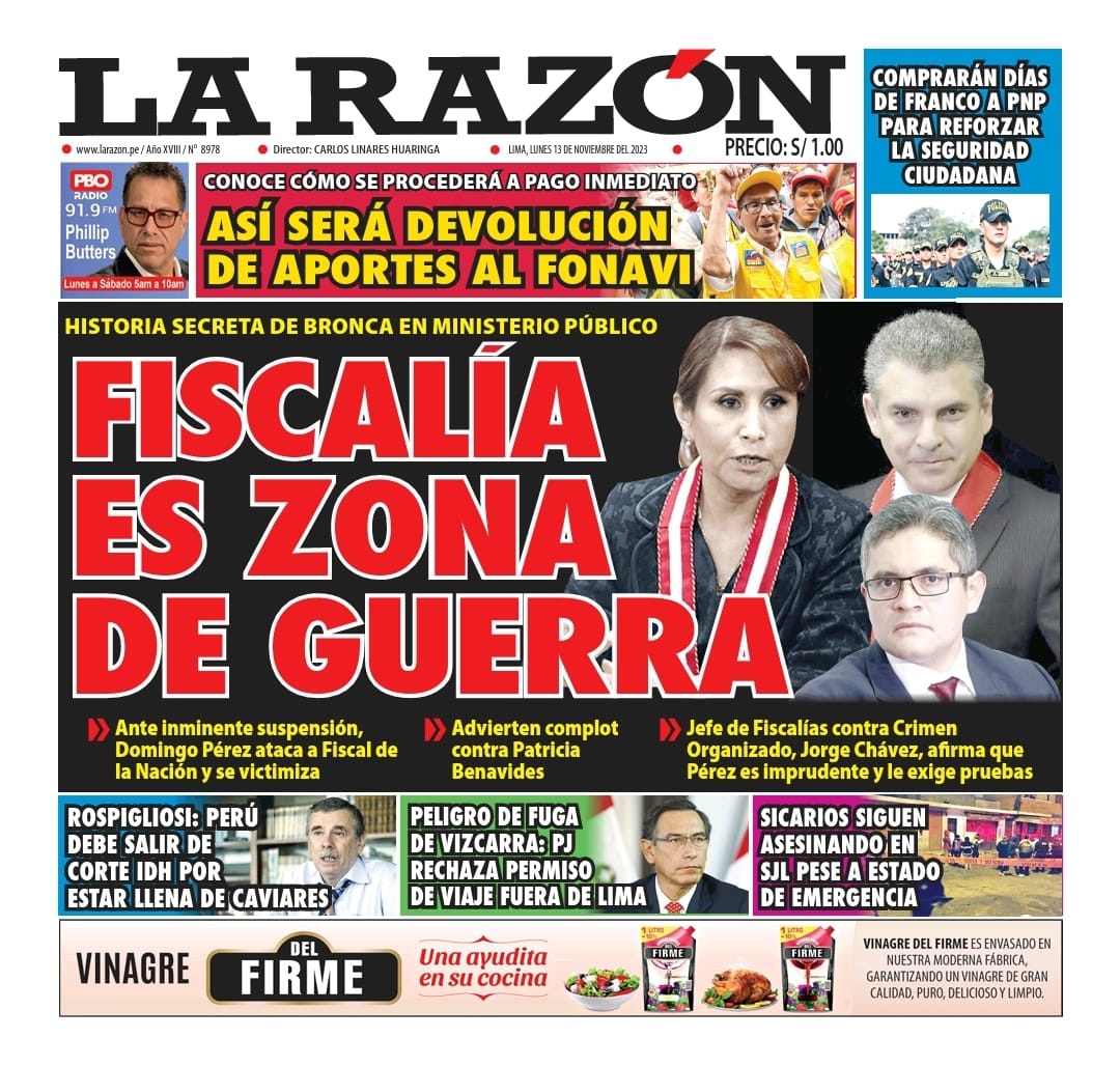 Portada Diario La Razón (13/11/2023)