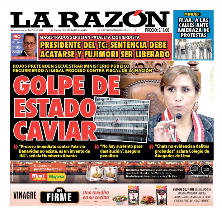 Portada Diario La Razón (30/11/2023)