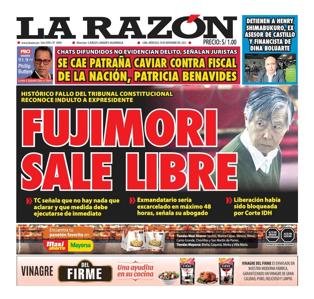 Portada Diario La Razón (29/11/2023)