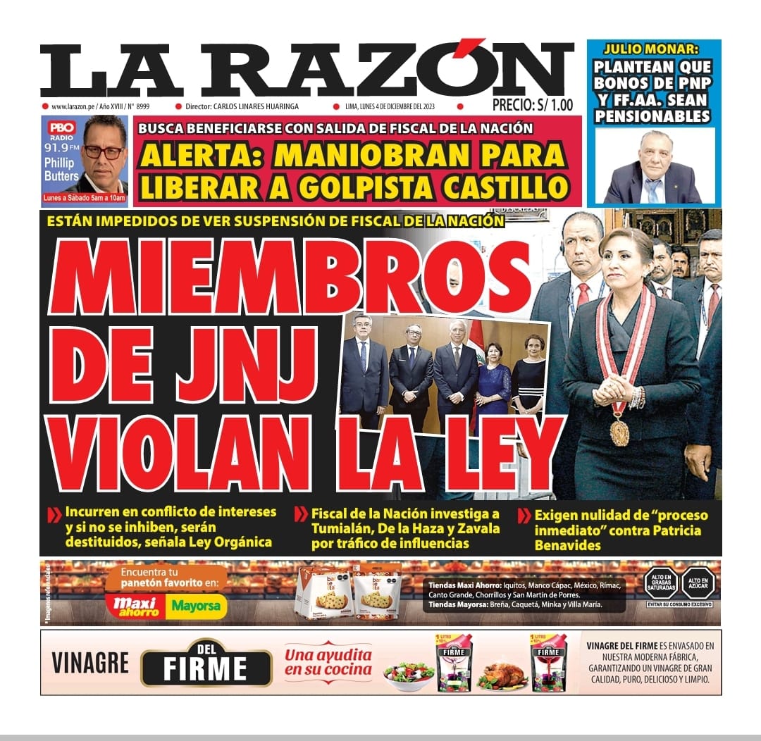 Portada Diario La Razón (04/12/2023)