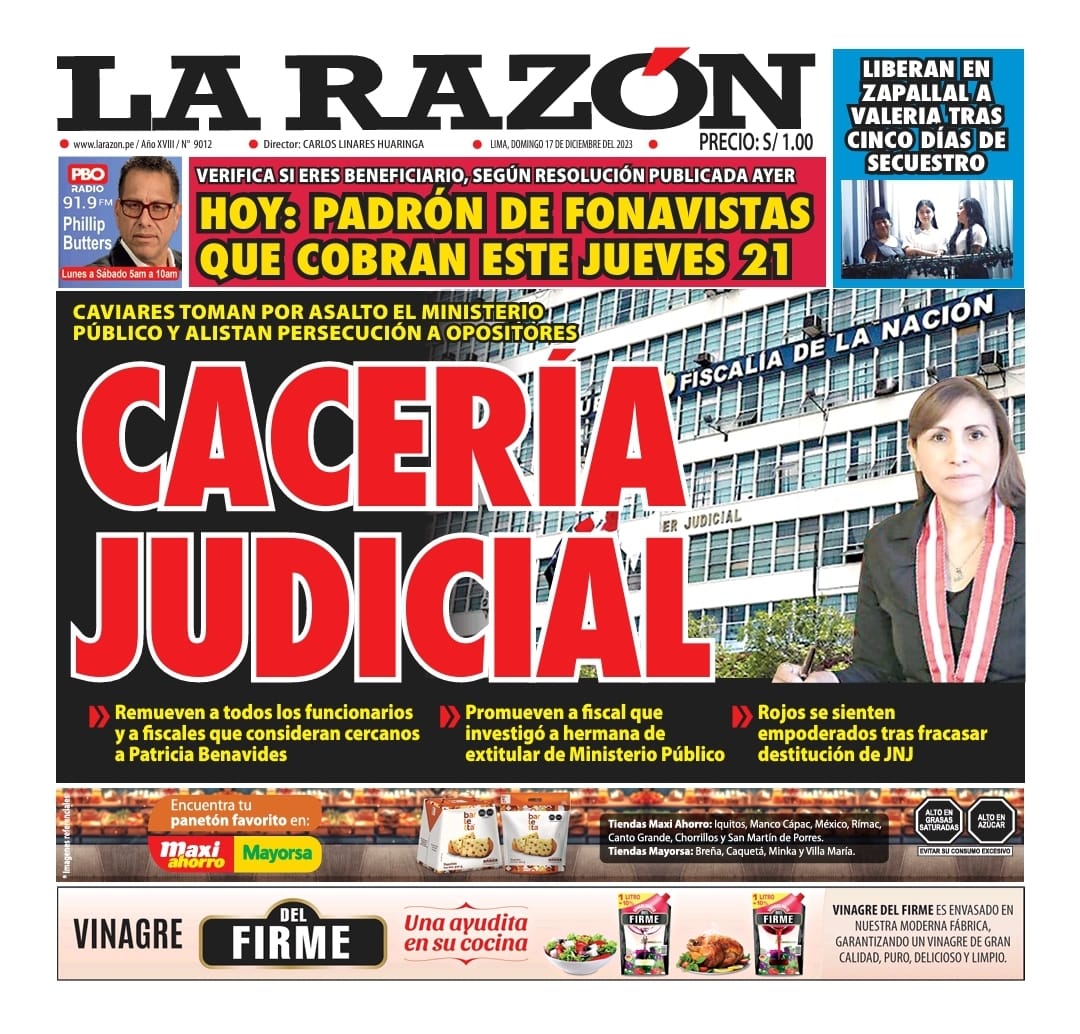 Portada Diario La Razón (17/12/2023)