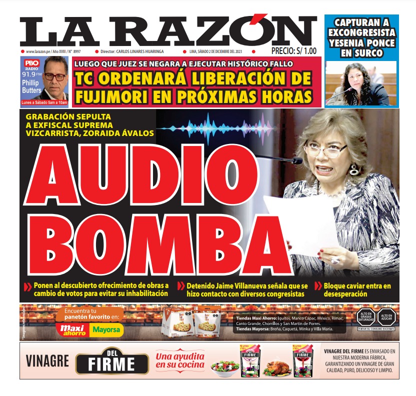 Portada Diario La Razón (02/12/2023)