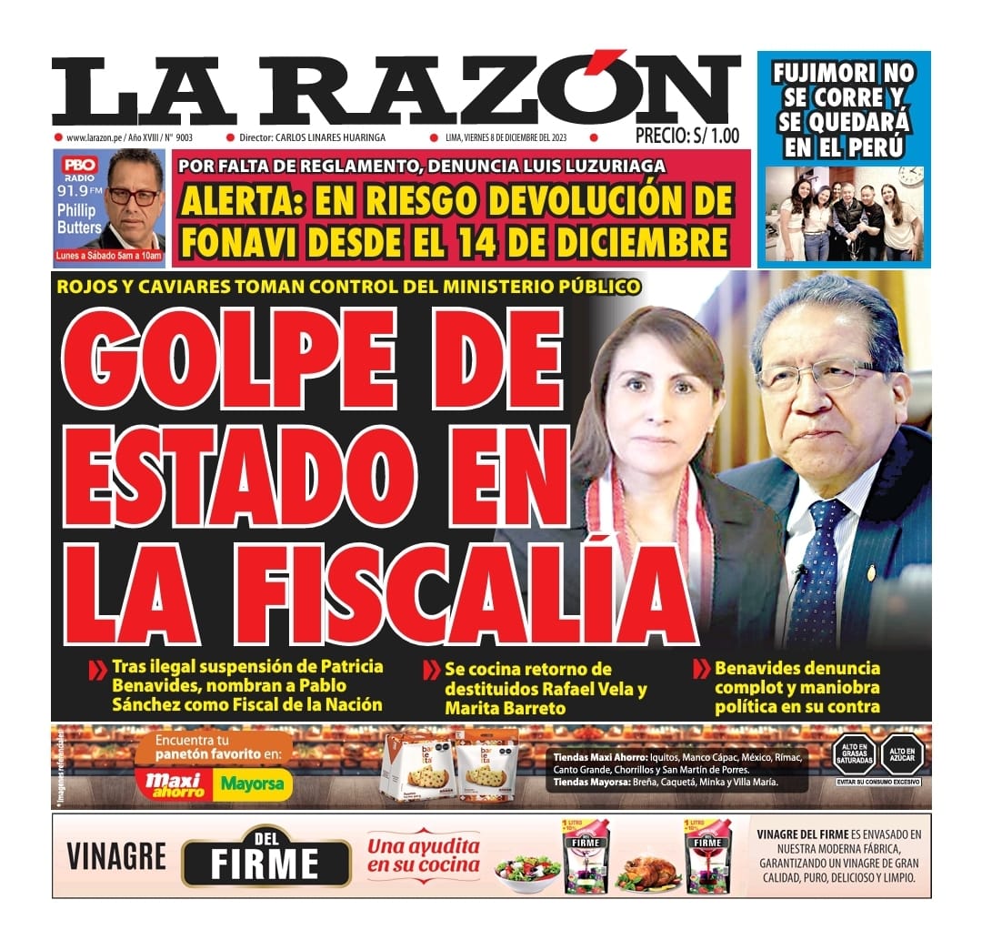 Portada Diario La Razón (08/12/2023)