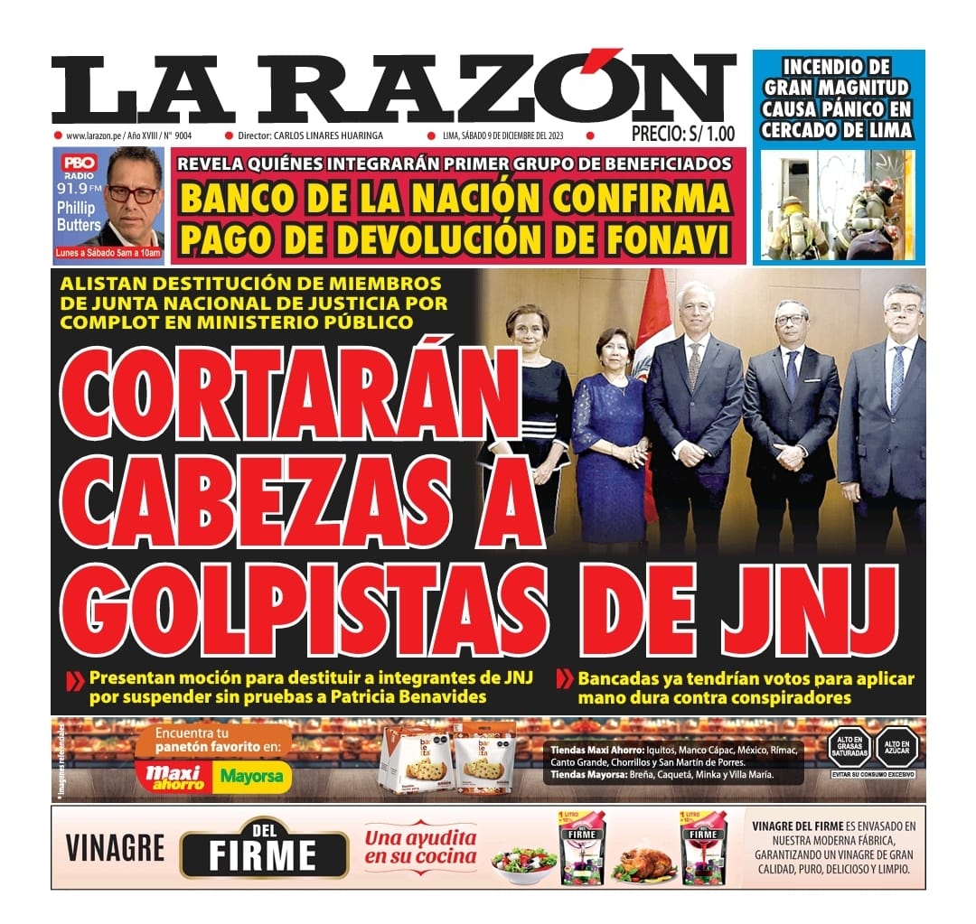 Portada Diario La Razón (09/12/2023)