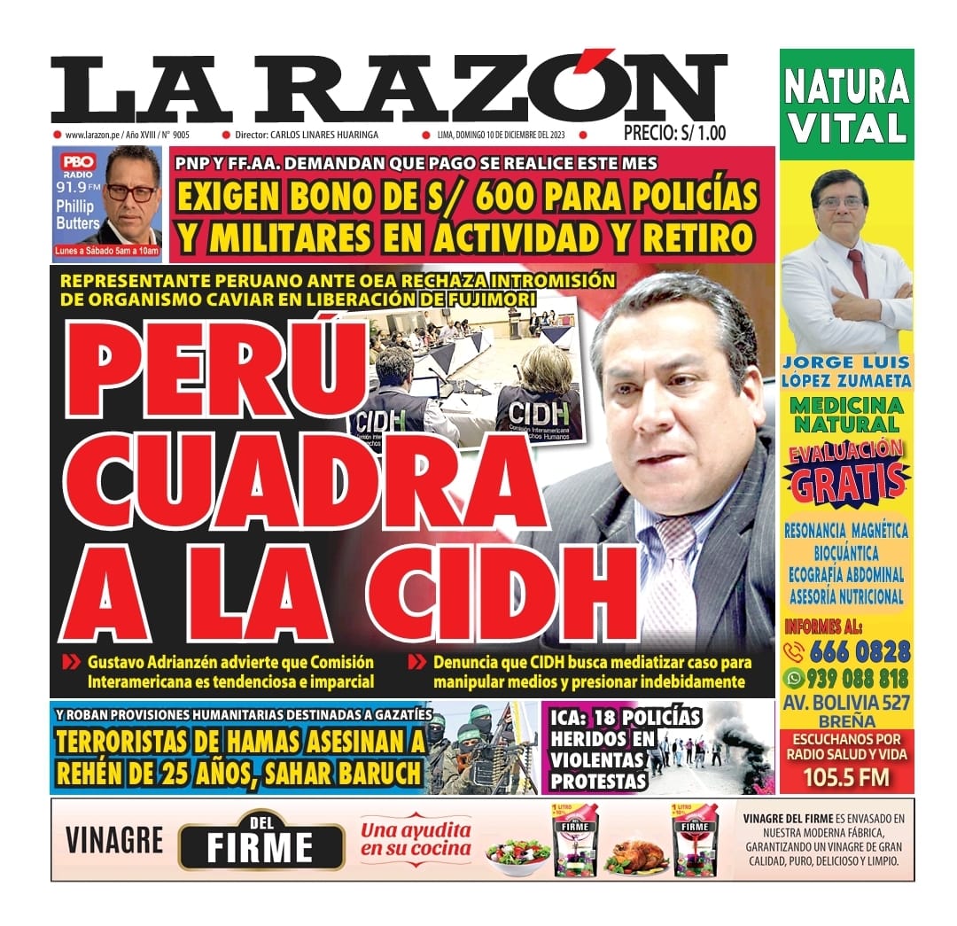 Portada Diario La Razón 10-12-2023