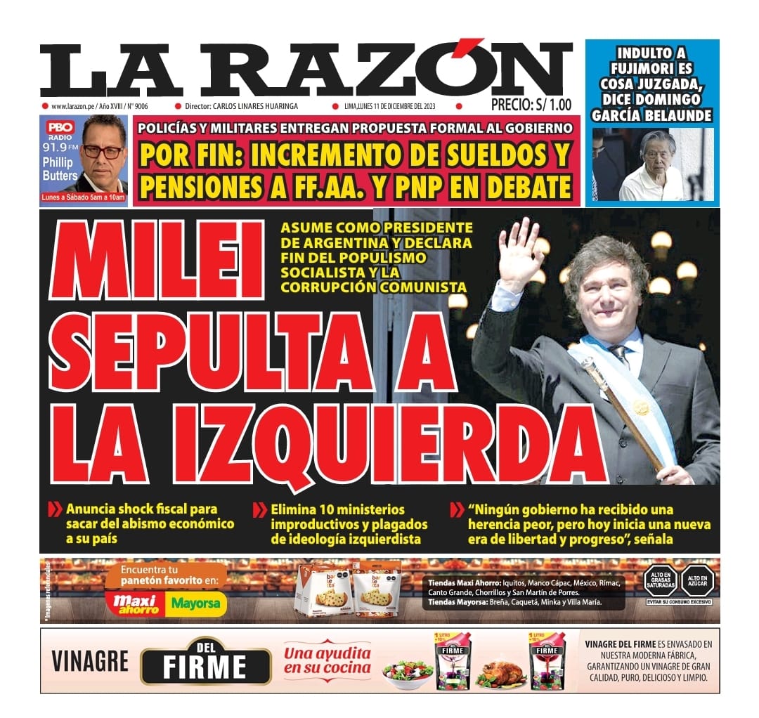 Portada Diario La Razón (11/12/2023)