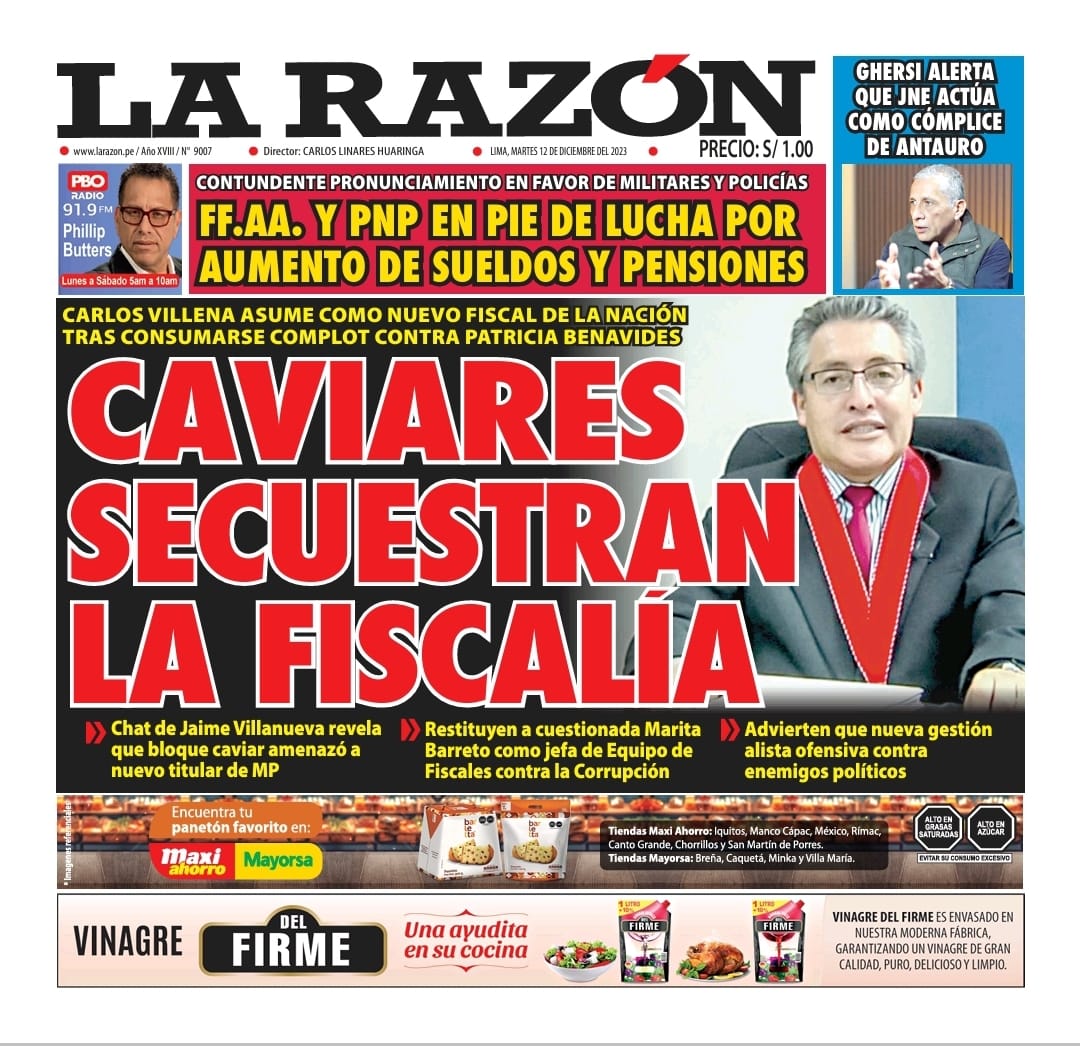 Portada Diario La Razón (12/12/2023)