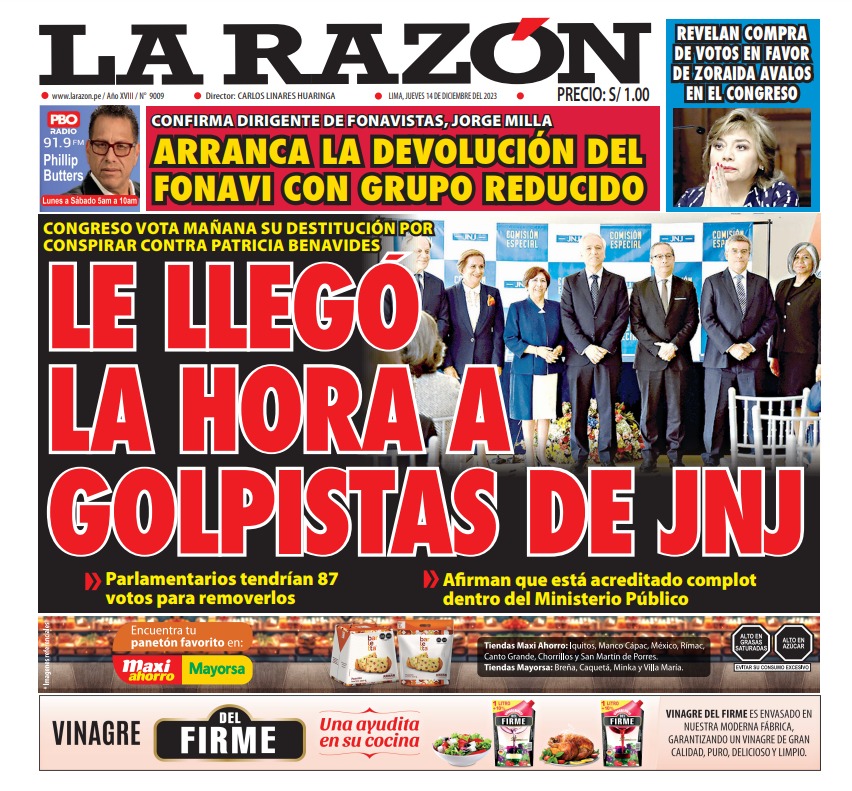 Portada Diario La Razón 14-12-2023