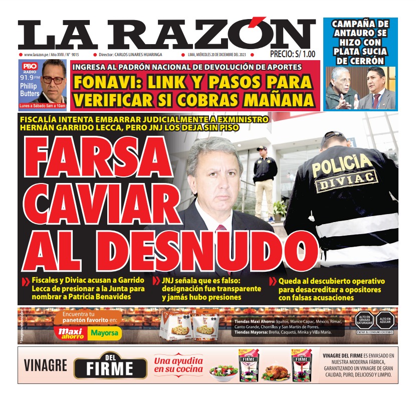 Portada Diario La Razón (20/12/2023)