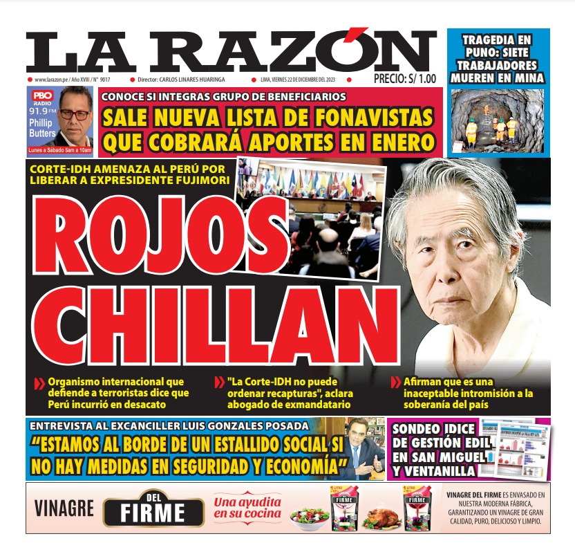 Portada Diario La Razón (22/12/2023)