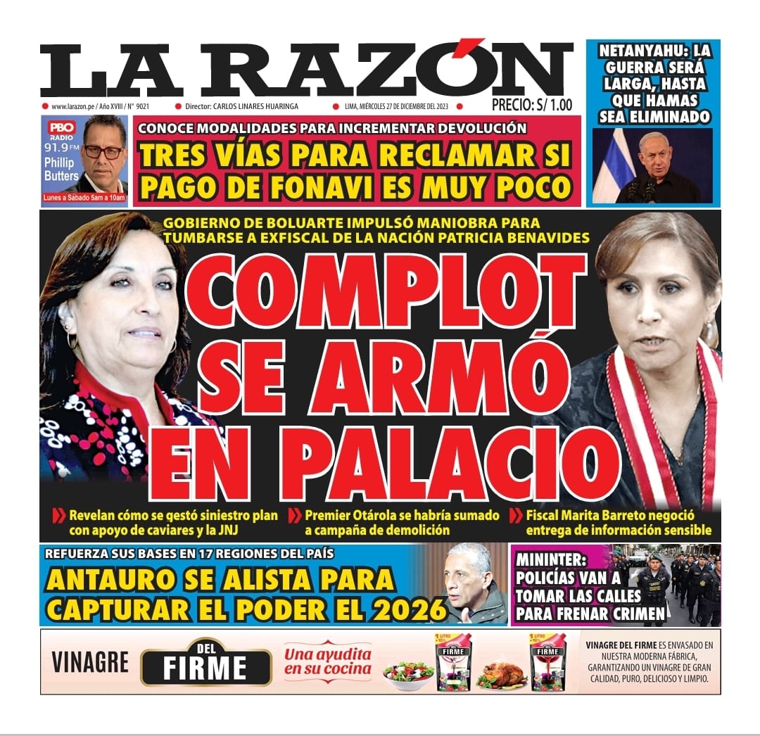 Portada Diario La Razón (27/12/2023)