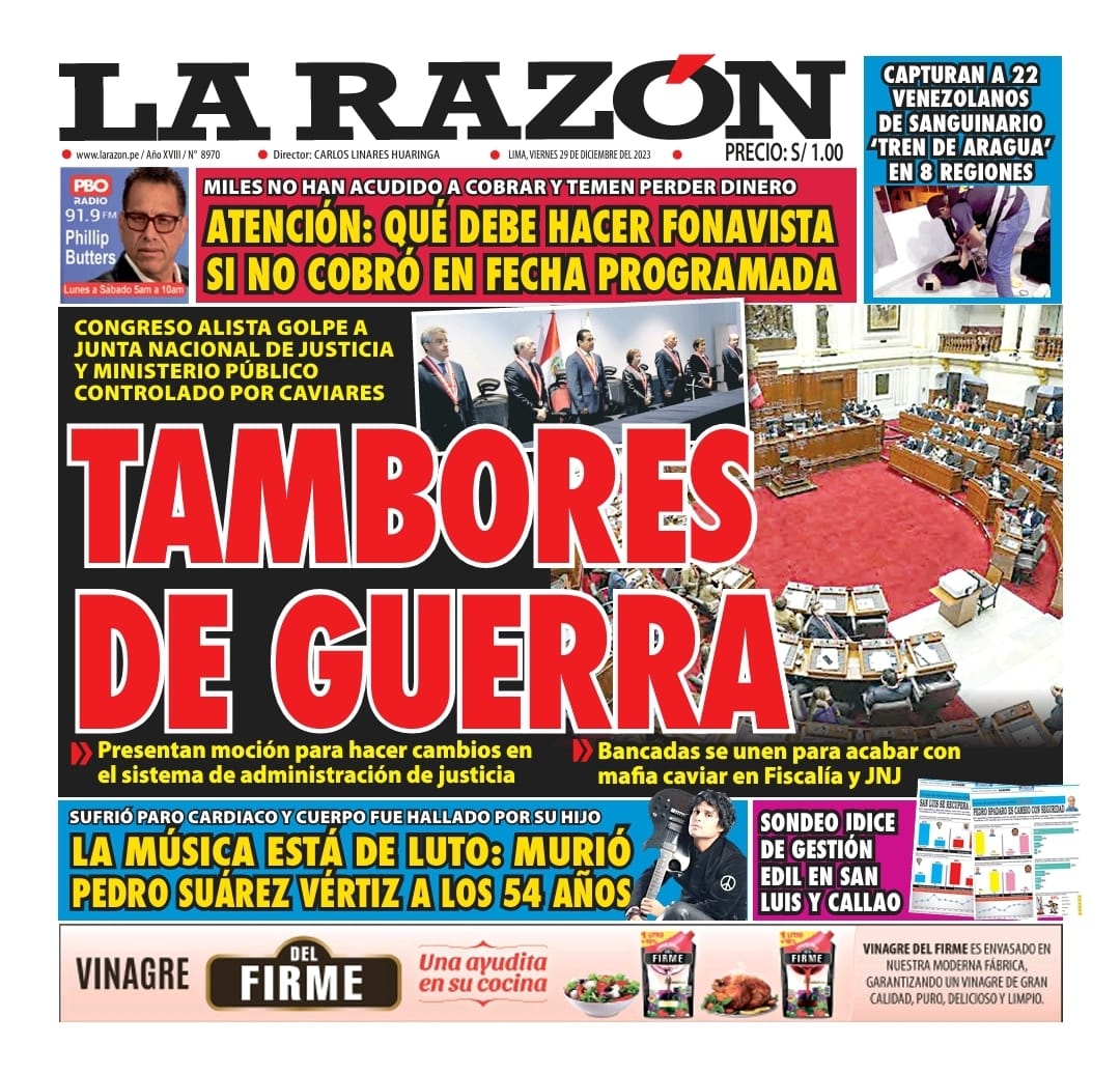 Portada Diario La Razón (29/12/2023)