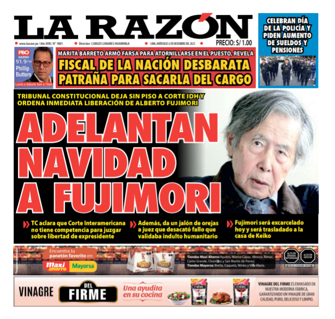 Portada Diario La Razón (06/12/2023)