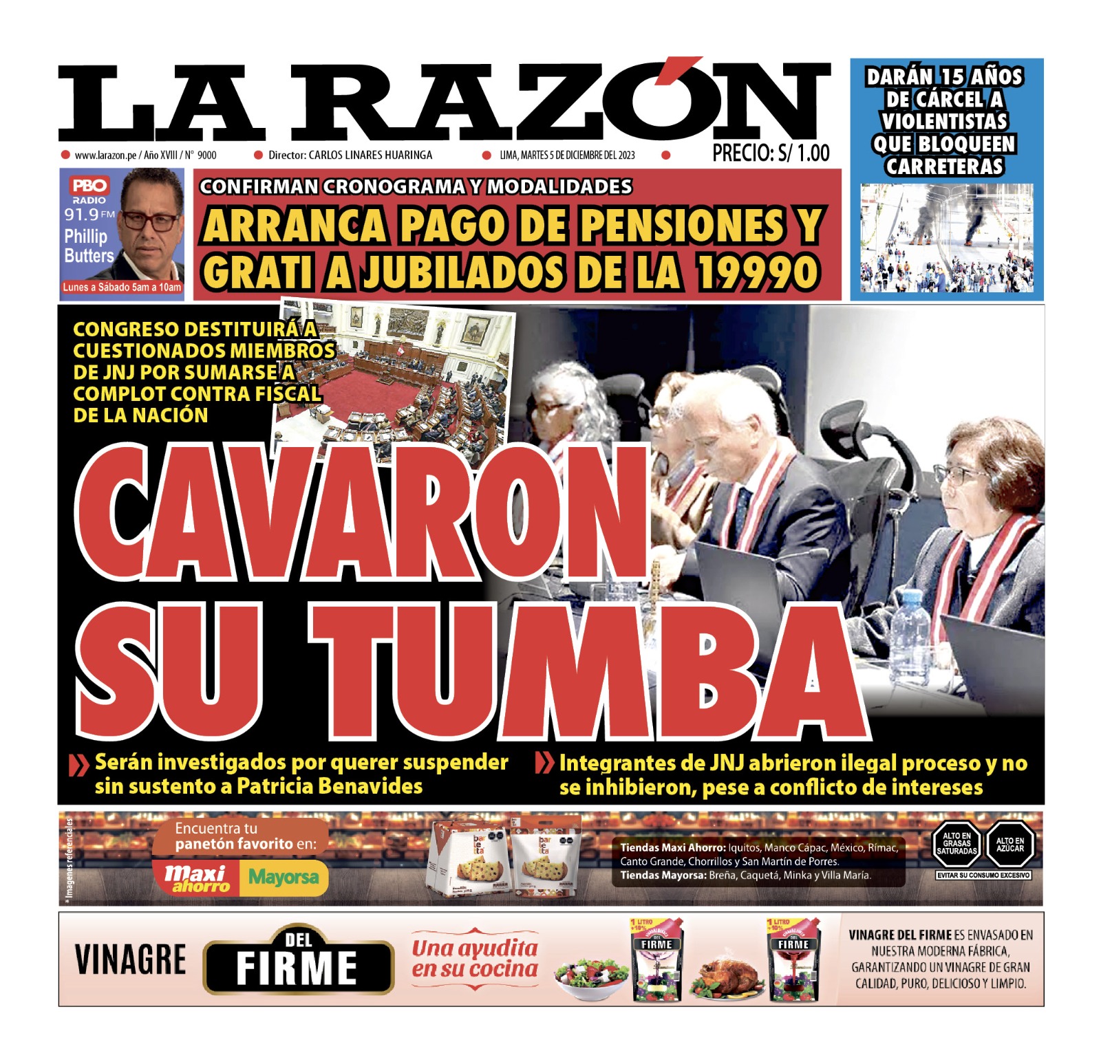 Portada Diario La Razón (05/12/2023)