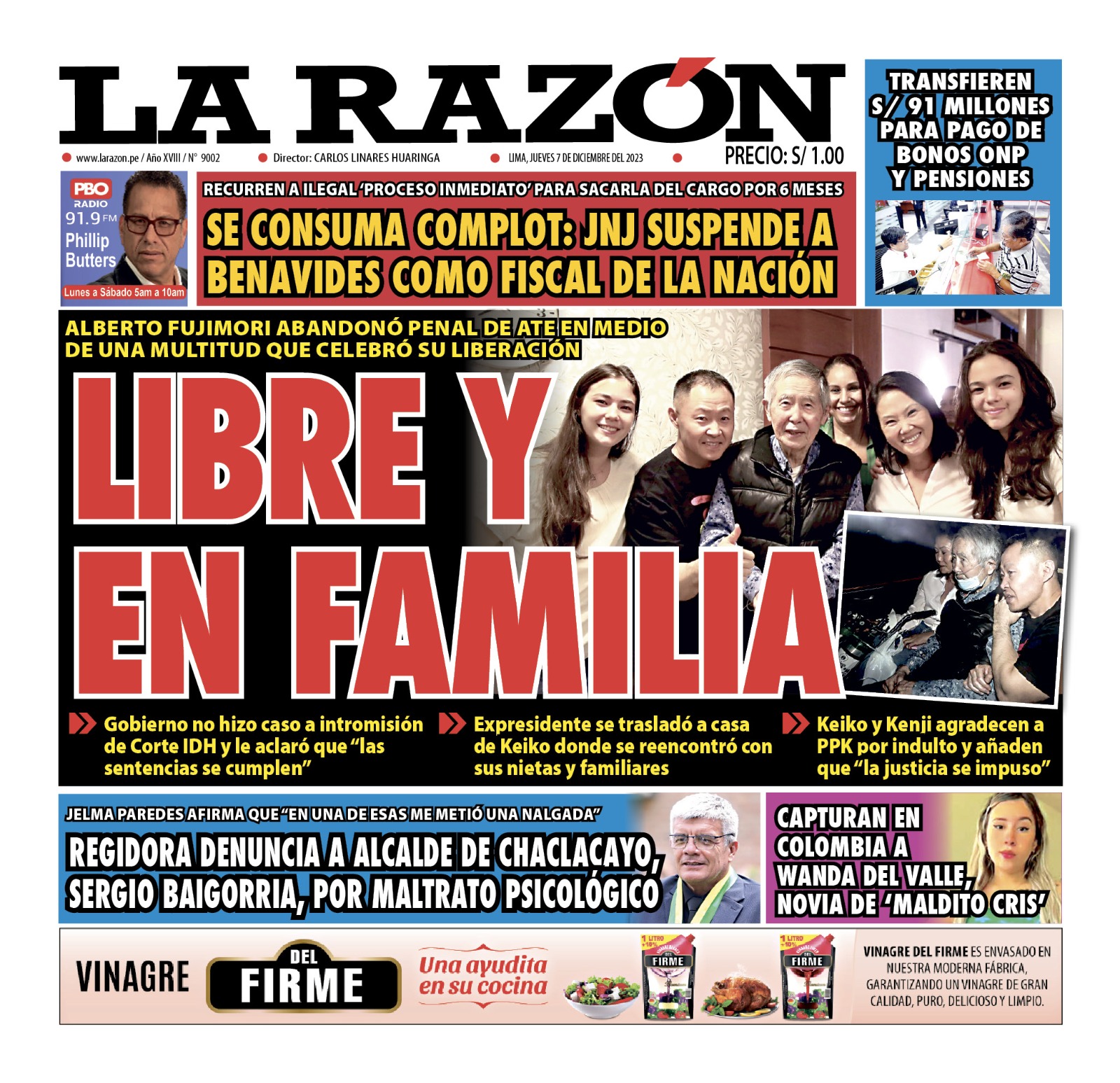 Portada Diario La Razón (07/12/2023)