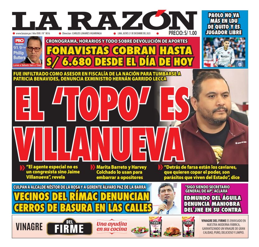 Portada Diario La Razón (21/12/2023)