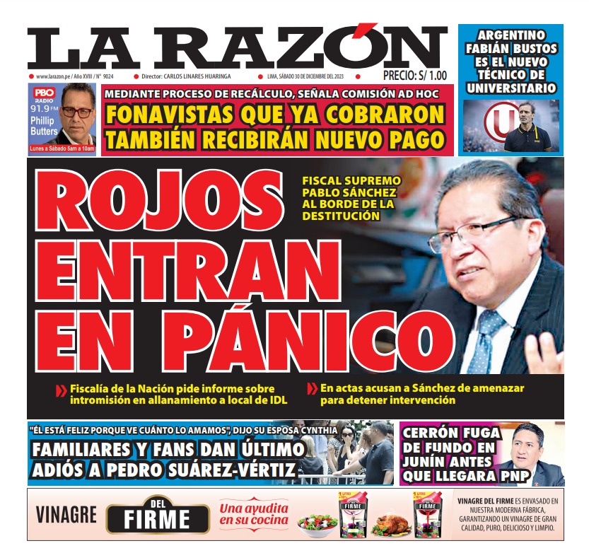 Portada Diario La Razón (30/12/2023)