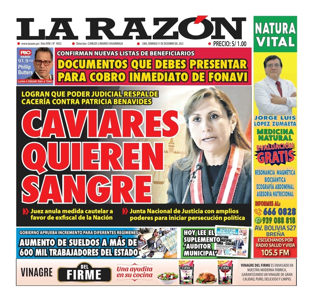 Portada Diario La Razón (31/12/2023)