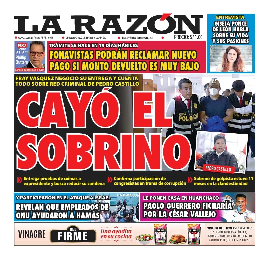 Portada Diario La Razón (30/01/2024)