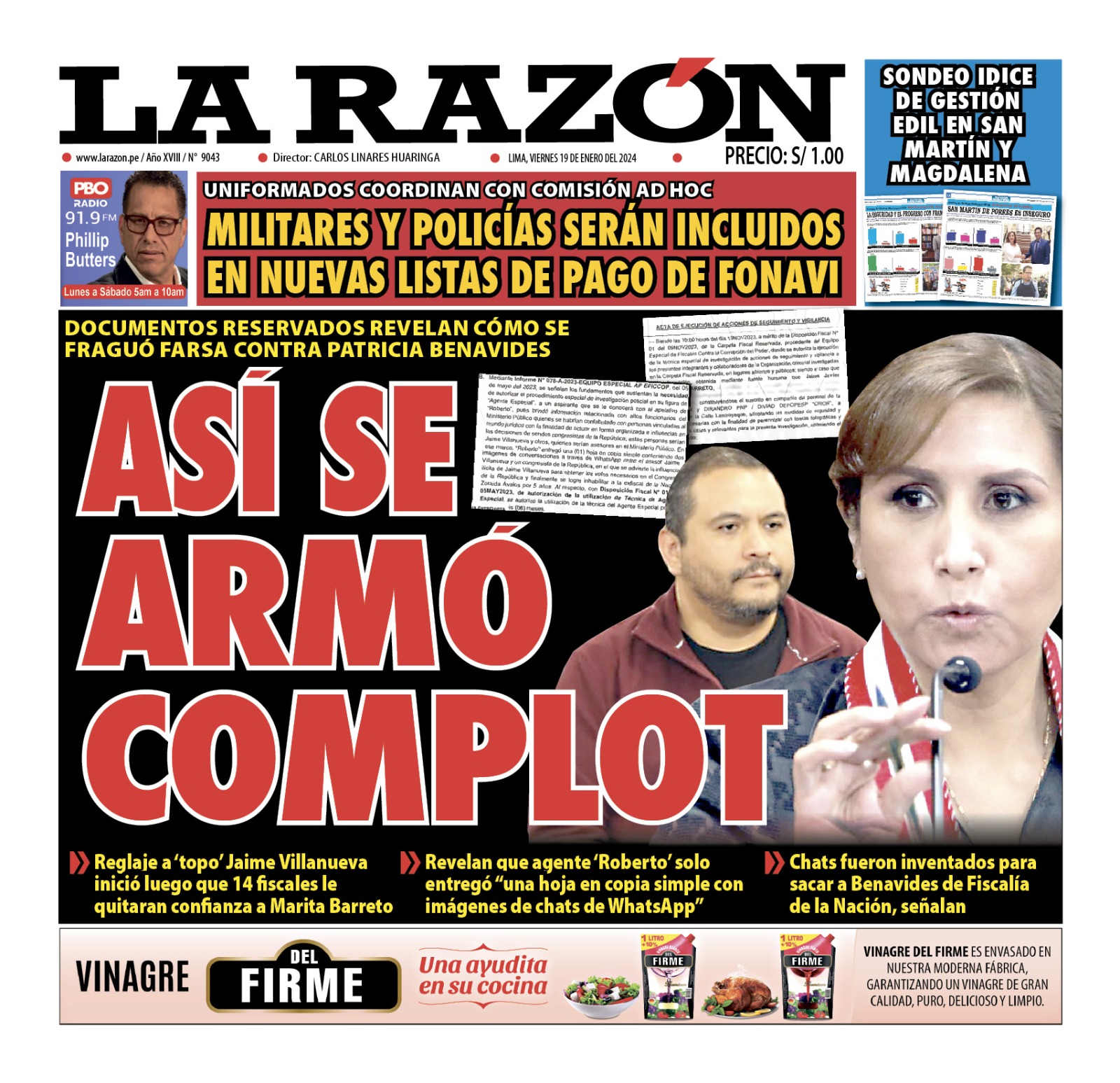 Portada Diario La Razón (19/01/2024)
