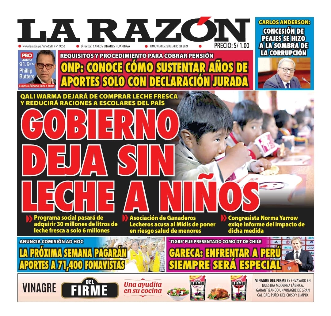 Portada Diario La Razón (26/01/2024)