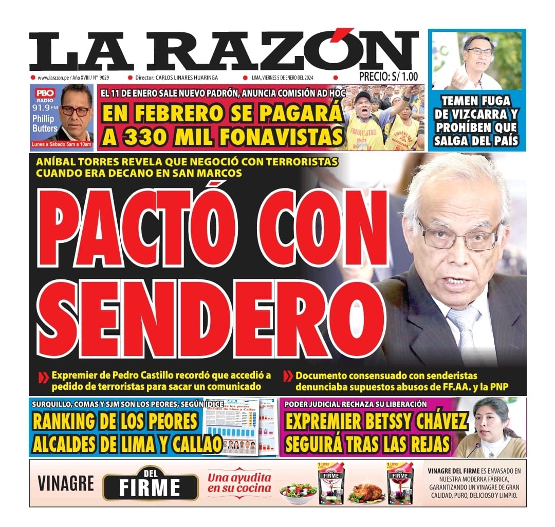Portada Diario La Razón (05/01/2024)