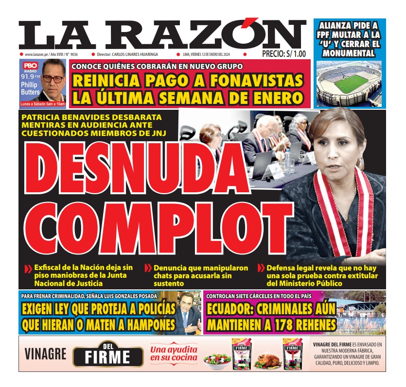 Portada Diario La Razón (12/01/2024)