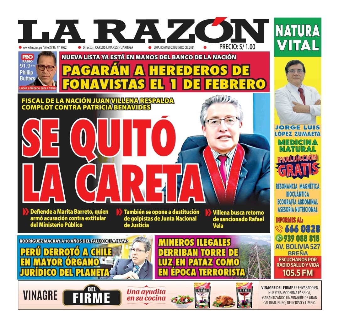 Portada Diario La Razón (28/01/2024)