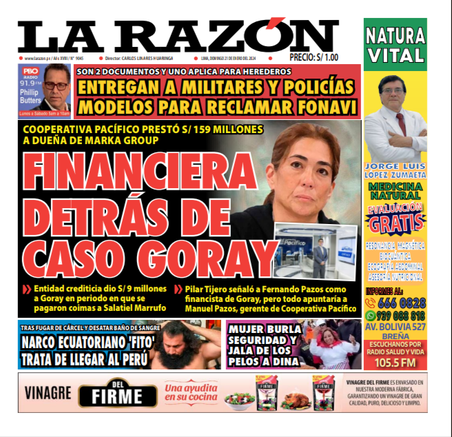 Portada Diario La Razón (21/01/2024)