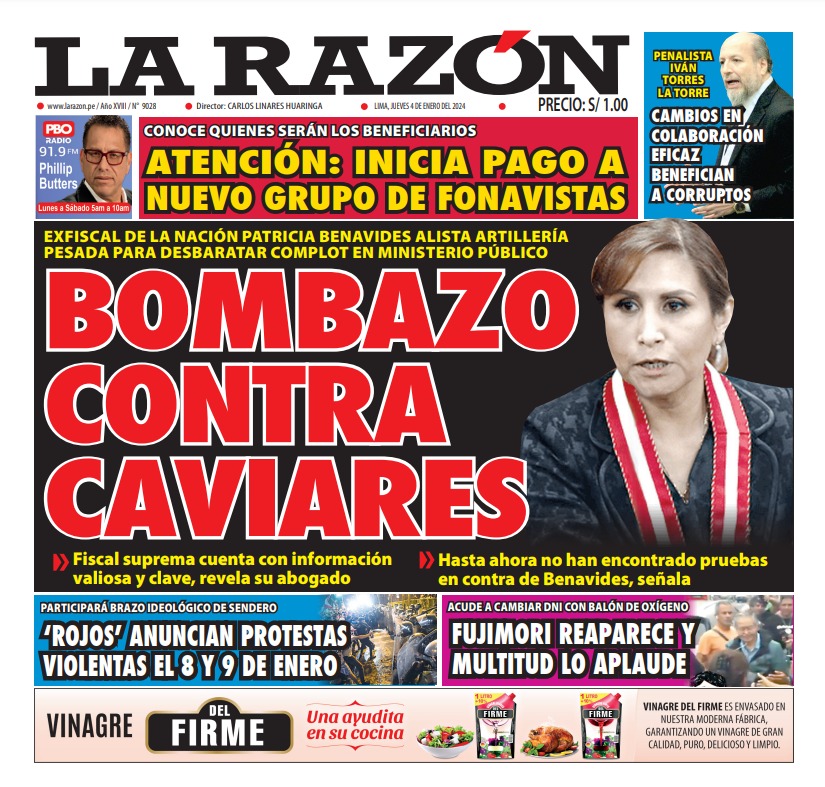 Portada Diario La Razón (04/01/2024)