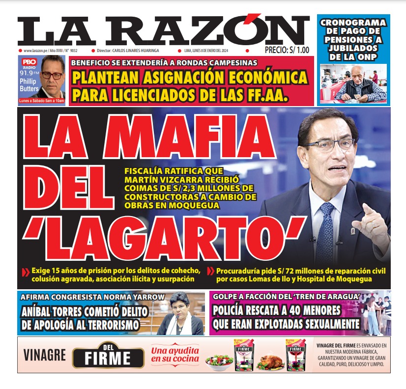 Portada Diario La Razón (08/01/2024)