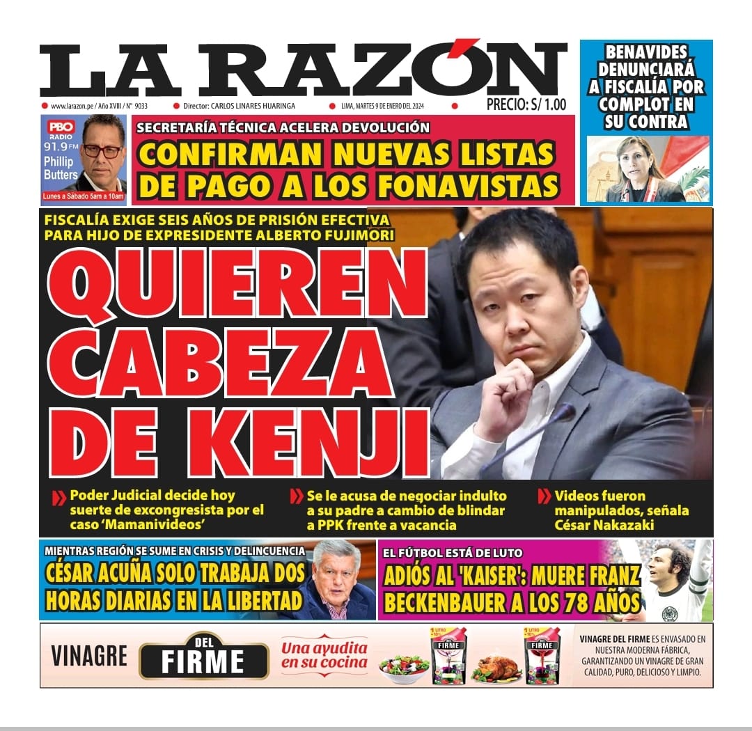 Portada Diario La Razón (09/01/2024)
