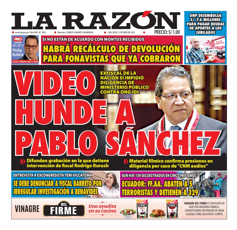 Portada Diario La Razón (11/01/2024)