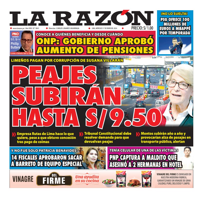 Portada Diario La Razón (17/01/2024)