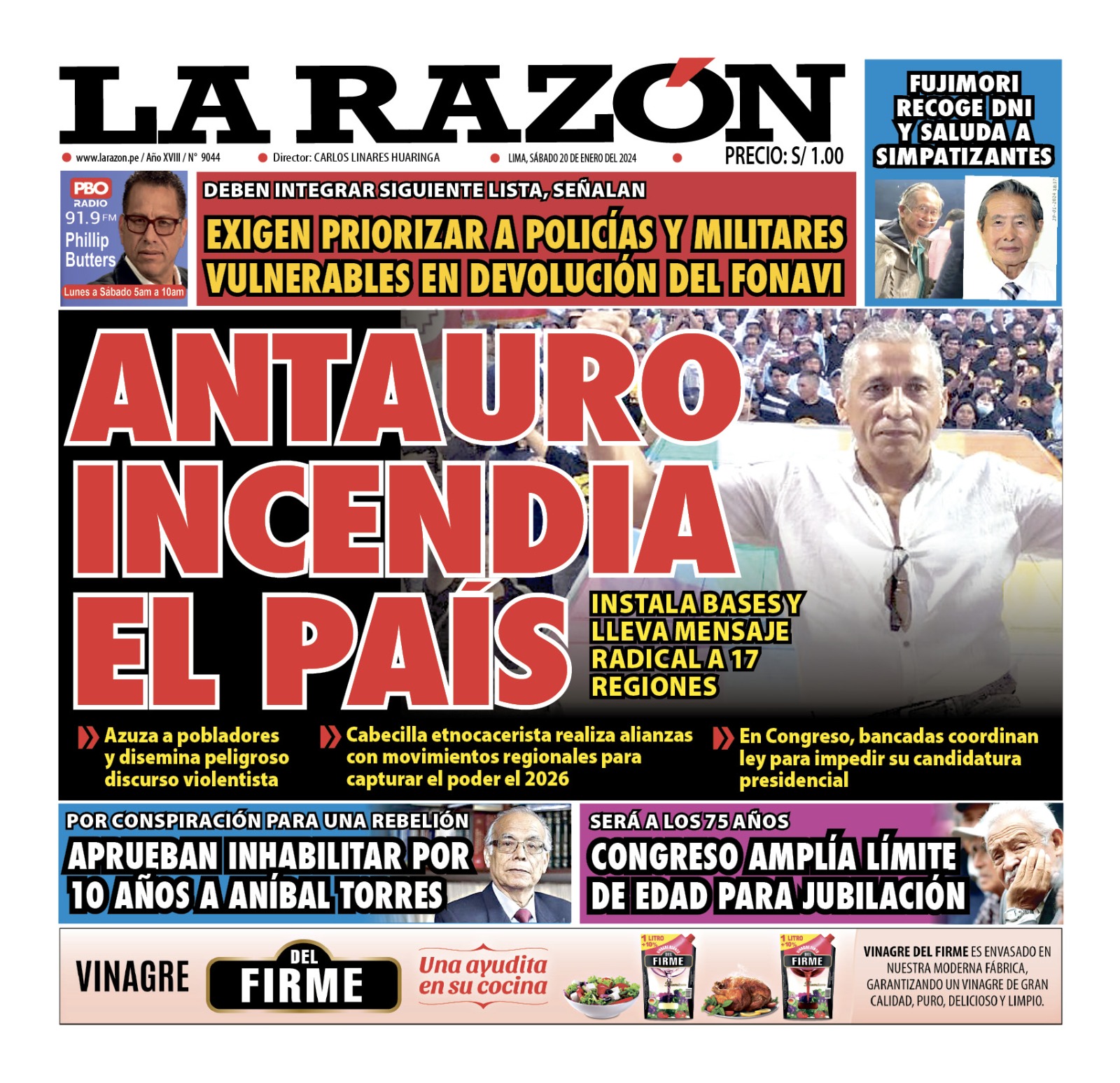 Portada Diario La Razón (20/01/2024)