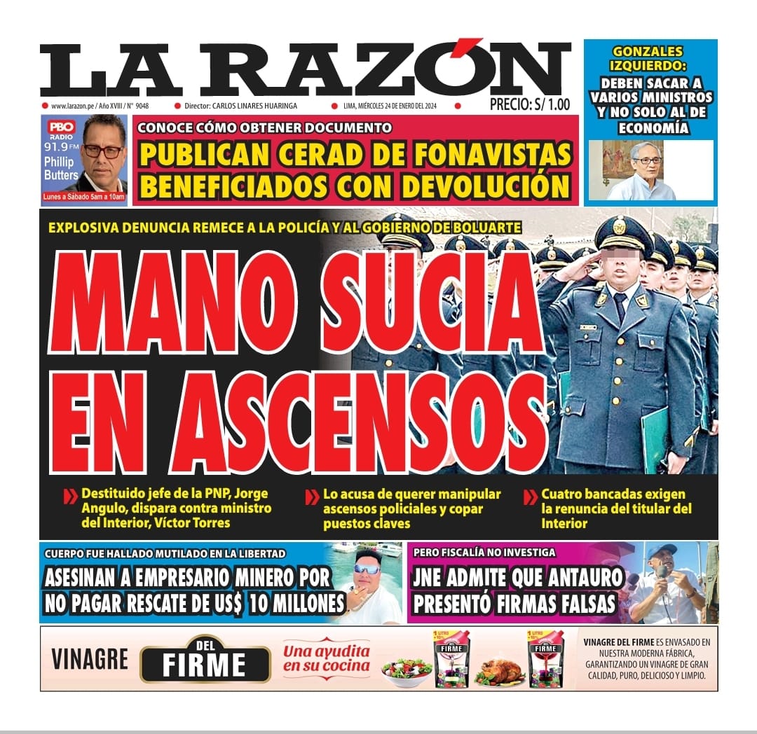 Portada Diario La Razón (24/01/2024)