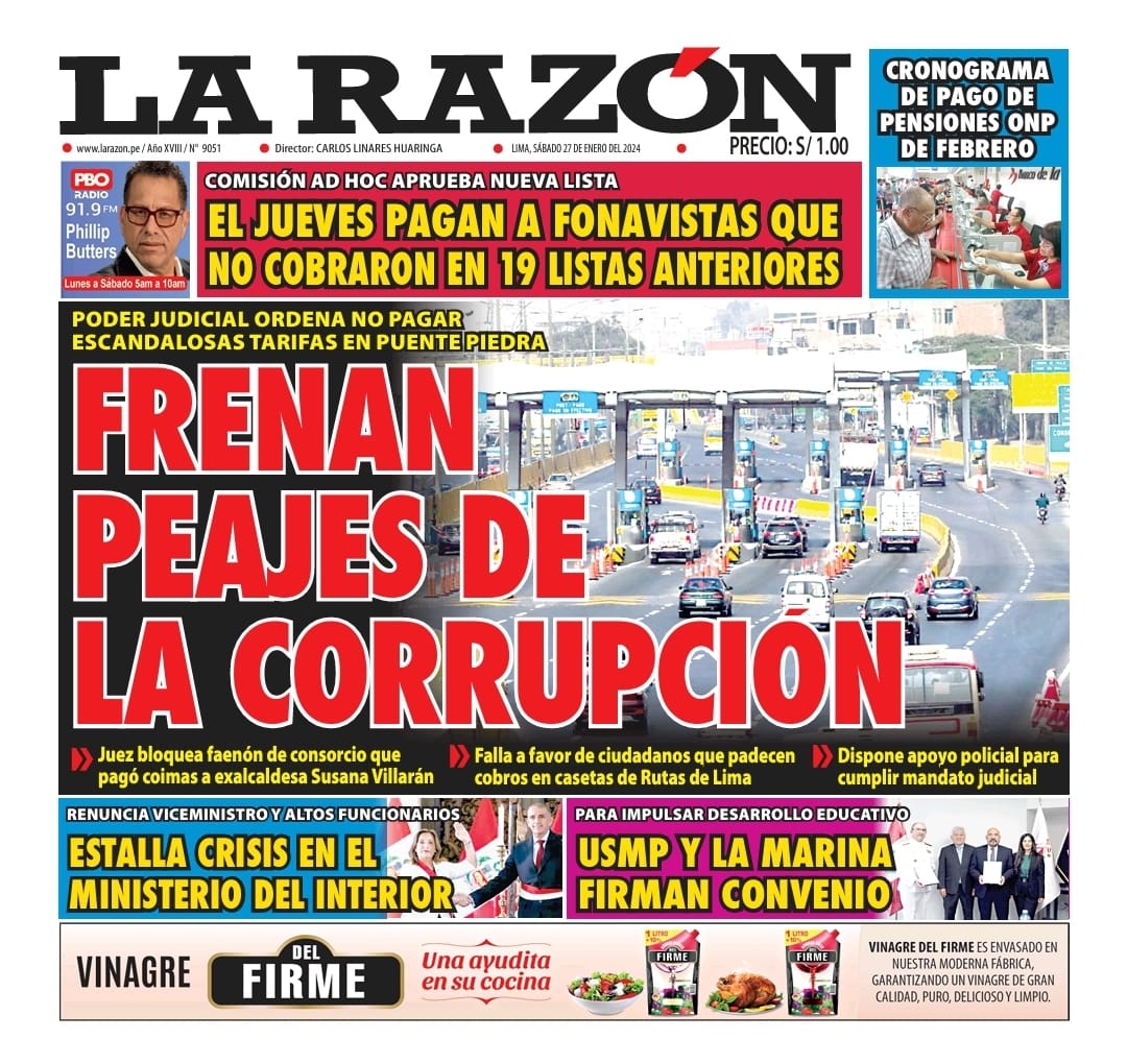 Portada Diario La Razón (27/01/2024)