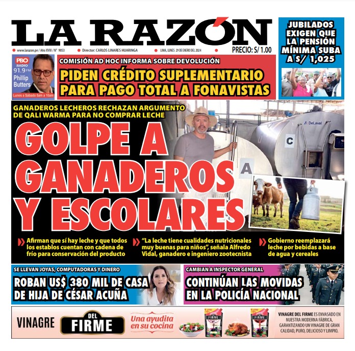 Portada Diario La Razón (29/01/2024)