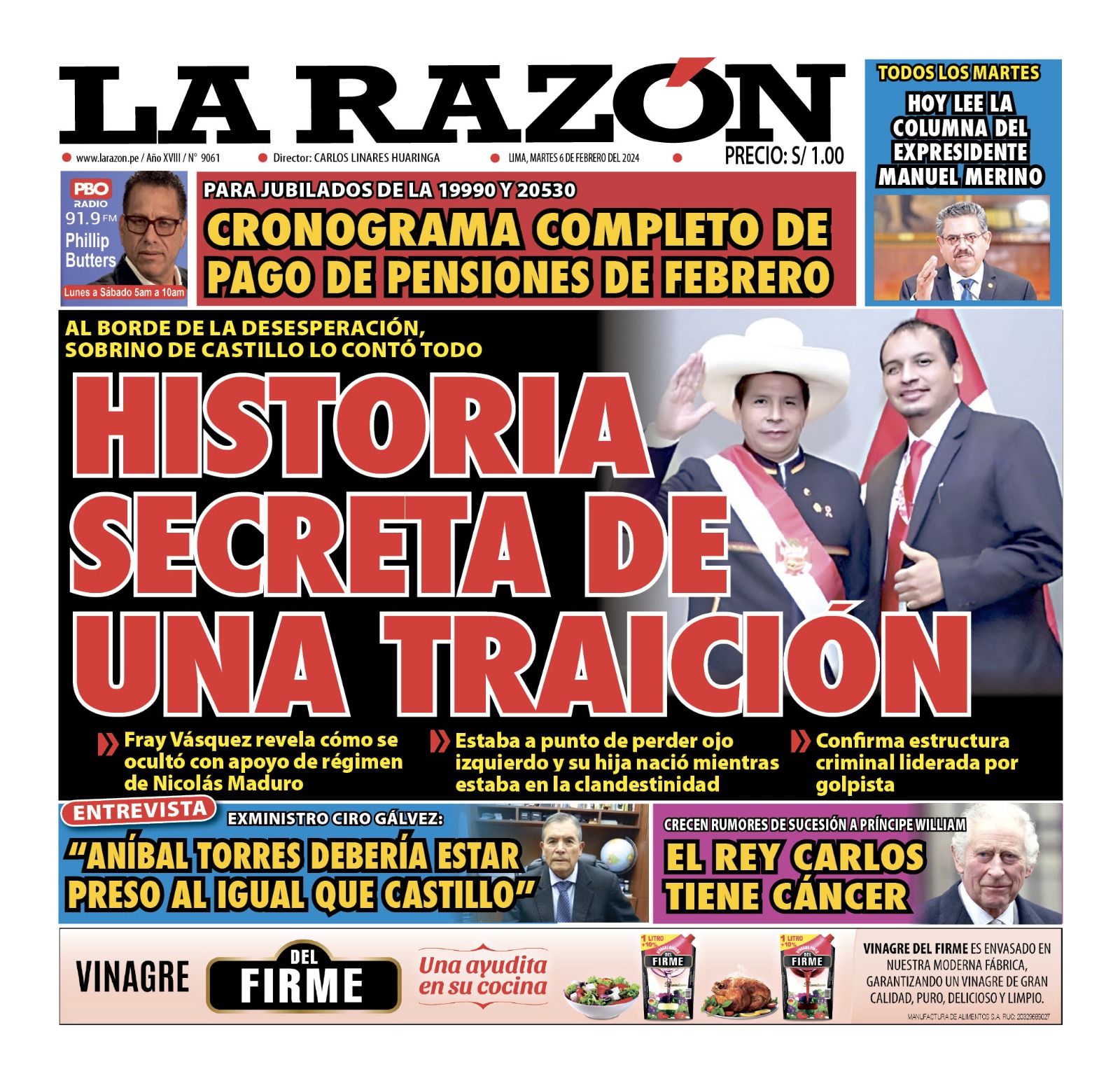 Portada Diario La Razón (06/02/2024)